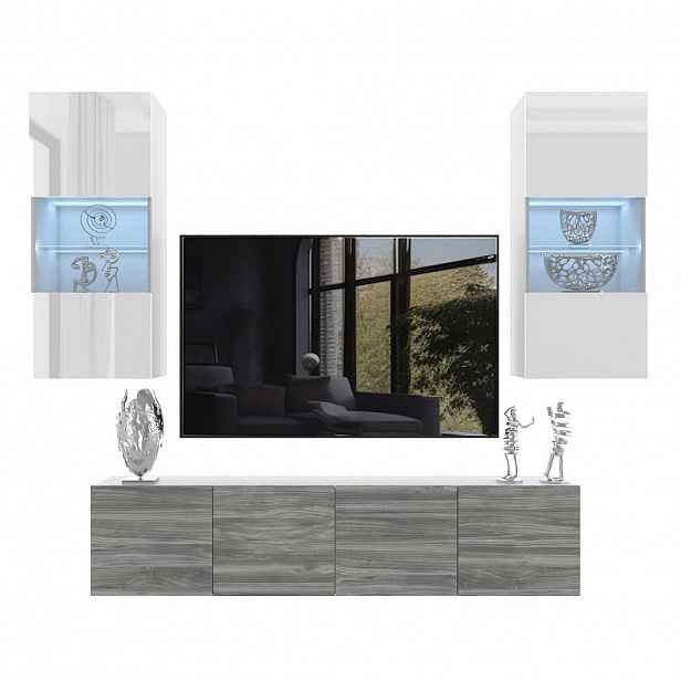 B BELINI GROUP OBÝVACÍ STĚNA Milano 7, Bílá lesklá / Šedá matná, 200 cm, Bezúchytková