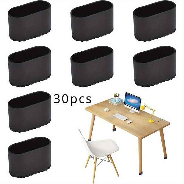 TEMU 30 ks nástavců na nohy židle 40x20 mm, oválné ochranné nákrčníky pro podlahu, plastové chrániče koncovek stoliček černá barva, vhodné pro