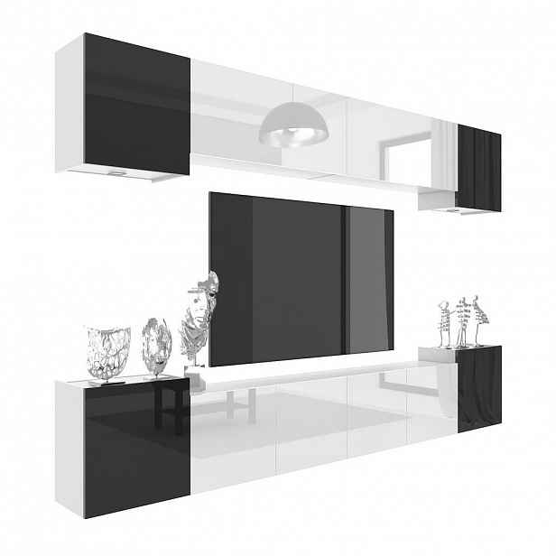 B BELINI GROUP OBÝVACÍ STĚNA Milano 4, Bílá / Černá lesklá, 300 cm, Bezúchytková
