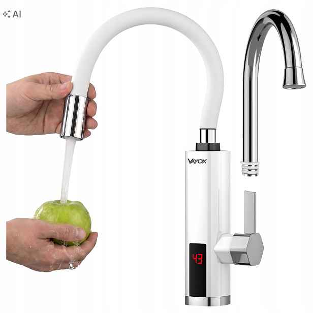 Elektrický Průtokový Ohřívač Vody 3 kW Flexibilní Výtok Bílý Vayox