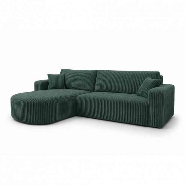 Kaiser Möbel ROHOVÁ SEDAČKA s funkcí spaní, manšestrová tkanina Tilia, Zelená, Levá strana, ROUND ONE XL