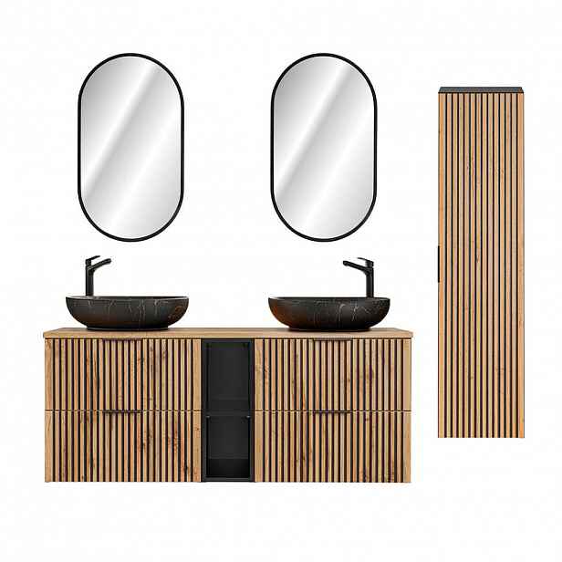 Petits-meubles KOUPELNOVÝ NÁBYTEK 140.6cm Gaia 2er-Set Dubové dřevo a černá barva