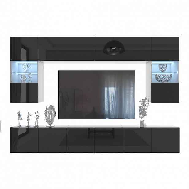 B BELINI GROUP OBÝVACÍ STĚNA Milano 1, Černá lesklá, 300 cm, Bezúchytková