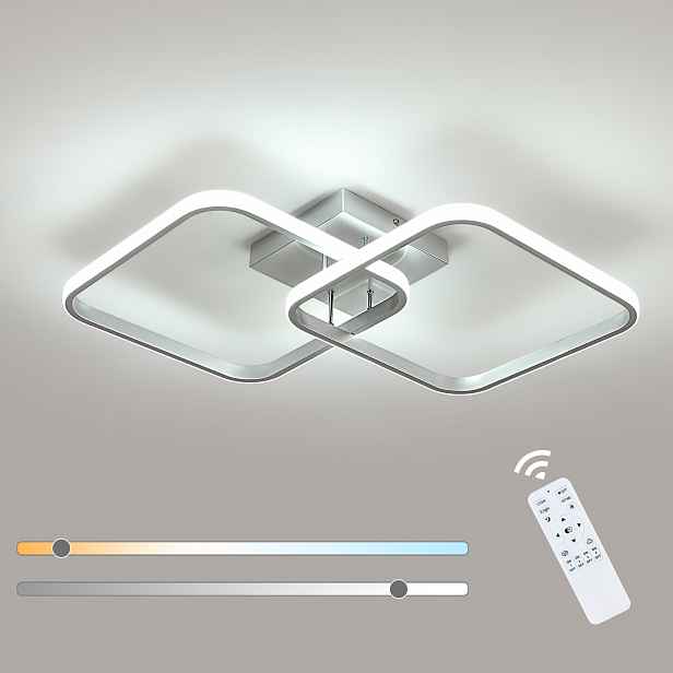 Lampa Sufitowa Led Zyrandol Kwadrat Srebrny Z Pilotem Nowoczesny 50W