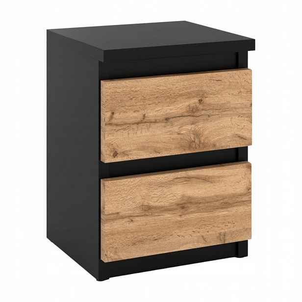 Noční Stolek Černý Dub Wotan 30 CM 2 Zásuvky Rtv Stolek Do Ložnice Loft