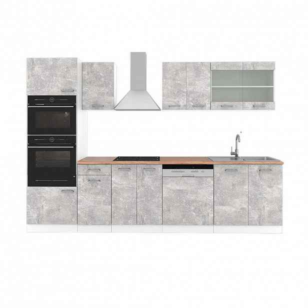 Vicco KUCHYŇSKÝ KOUT R-Line Beton 300 cm s vysokou skříní, PD Dub