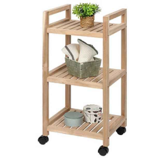 Koupelnový regál na kolečkách Pojízdný Koupelnový Vozík Hnědý Dřevěný 72CM