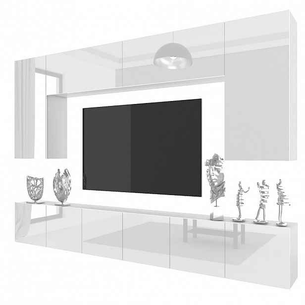 B BELINI GROUP OBÝVACÍ STĚNA Milano 2, Bílá lesklá, 300 cm, Bezúchytková