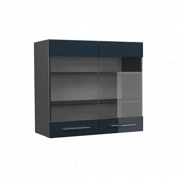Vicco SKLENĚNÁ KUCHYŇSKÁ SKŘÍŇKA Fame-Line Tmavě modrá s vysokým leskem 80 cm