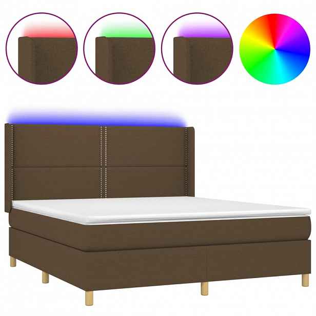 vidaXL Box spring postel s matrací a LED tmavě hnědá 180x200 cm textil