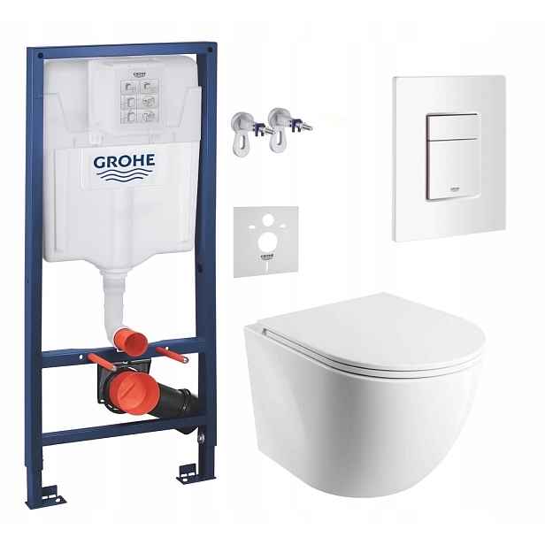 Podomítková sada Wc Rám Grohe s mísou Wc Cspmwbp tlačítko Bílá