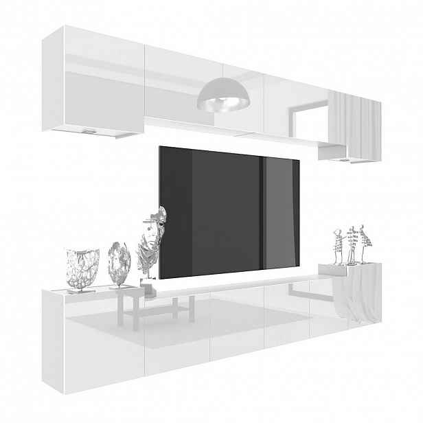 B BELINI GROUP OBÝVACÍ STĚNA Milano 4, Bílá lesklá, 300 cm, Bezúchytková