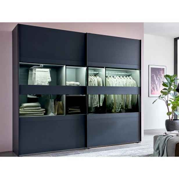 Šatní skříň Easy Plus, šířka 270 cm/extra výška 236 cm, grafit/sklo