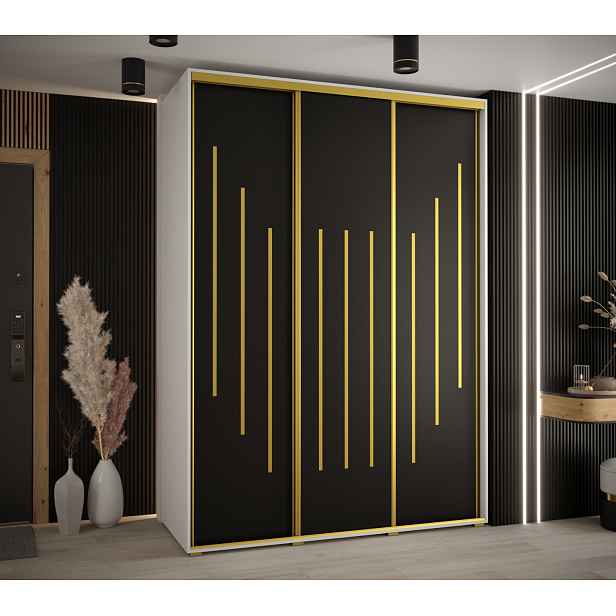 Šatní skříň YVONA 8 - 170/60 cm, bílá / černá / zlatá