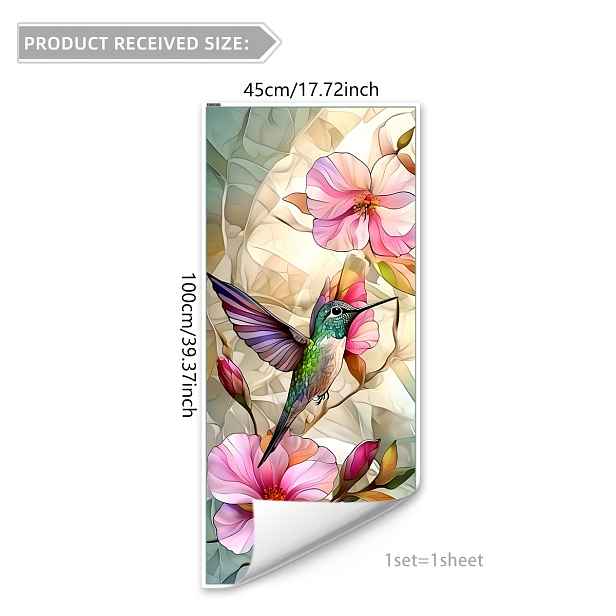 TEMU 1 ks (45 x 100 cm) Vintage Kolibřík Květinová Dekorativní Skleněná Okenní Fólie Zatemňovací Zkrášlení Vitráž Samolepka BDJ12000-YX