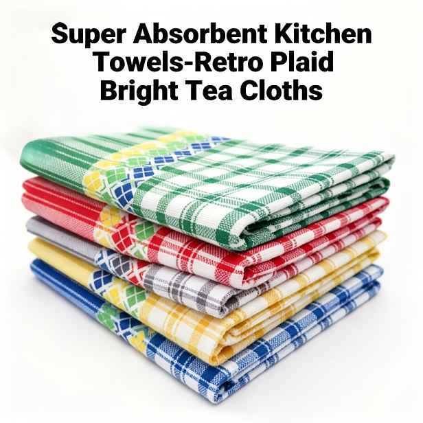 TEMU Sada 5 velkých kuchyňských utěrek - Super absorpční, vintage kostkovaný , zářivé barevné utěrky na čaj, vhodné pro čištění kuchyňských a