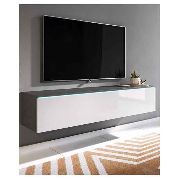 TV stolek LED 140 cm závěsný nebo stojící matera/bílý lesk Lowboard D