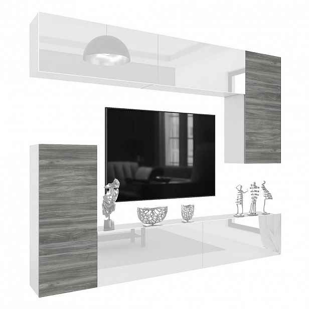B BELINI GROUP OBÝVACÍ STĚNA Milano 8, Šedá matná / Bílá lesklá, 250 cm, Bezúchytková