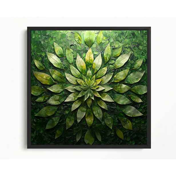 Rám Na Obraz Americká Krabička Zelená Mandala S Listy Přírodní Abstrakce 60x60
