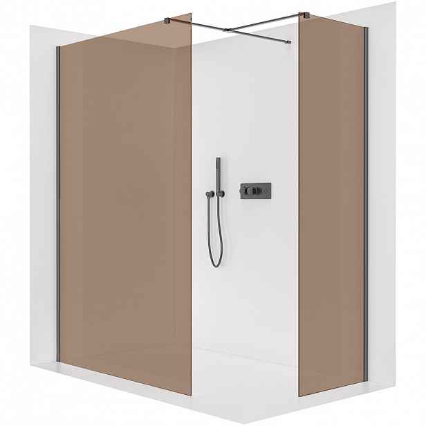 Sprchová zástěna Walk-in Onyx T L/P - 8 mm - hranatá vzpěra - černá matná, bronzové sklo - 160x80x200 cm