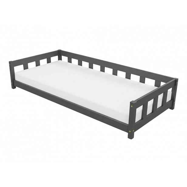 Benlemi Jednolůžková postel PLOTTY se zábranou Zvolte barvu: Tmavě šedá, Zvolte rozměr: 80x190 cm, Zvolte zábranu: S otevřeným vstupem