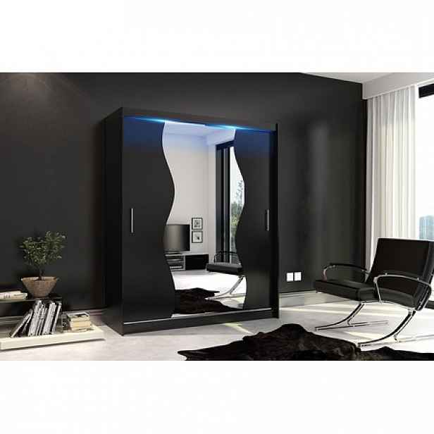 Kvalitní šatní skříň KOLA 10 černá šířka 180 cm Včetně LED osvětlení