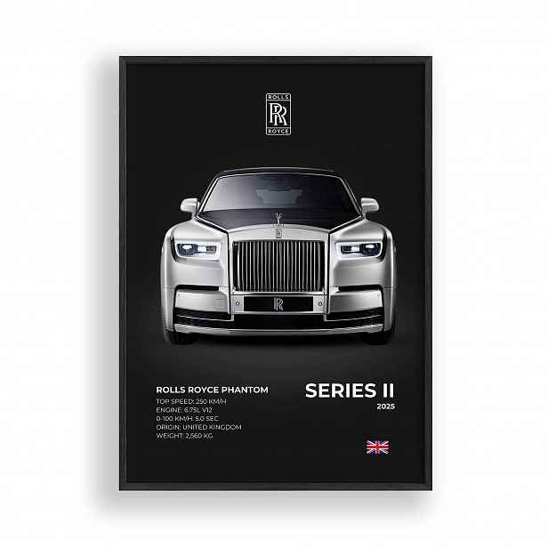 Obraz Rolls-Royce Phantom Series II Plakát Rámeček Dřevěný Černý 30x42 cm