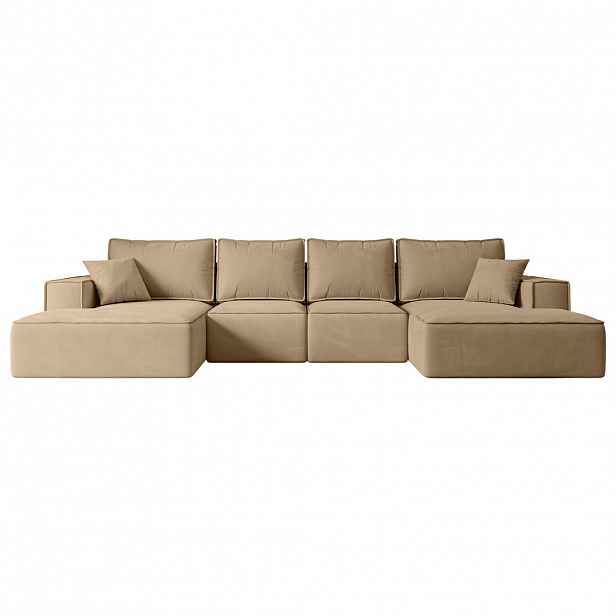 ALTDECOR SEDACÍ SOUPRAVA s funkcí lůžka a úložným prostorem pod postelí SIERRA-U-S – 349 x 161 x 87 cm, béžová varianta veluru