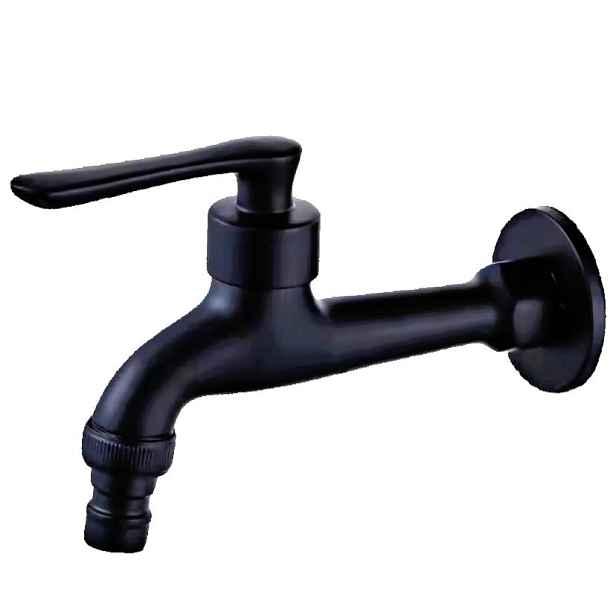 Eco produkty Černý nástěnný zahradní ventil 1/2" ; délka 120 mm s adaptérem na rychlospojky - černá matná