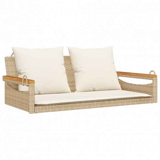vidaXL Houpací lavice s poduškami béžová 109 x 62 x 40 cm polyratan