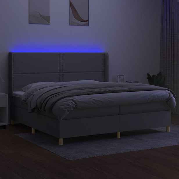 vidaXL Box spring postel s matrací a LED světle šedá 200x200 cm textil
