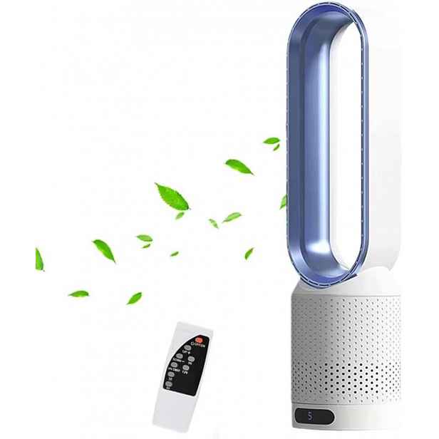 Bezlopatkový ventilátor s dálkovým ovládáním, 8 rychlostí, tichá oscilace, bílá modr.