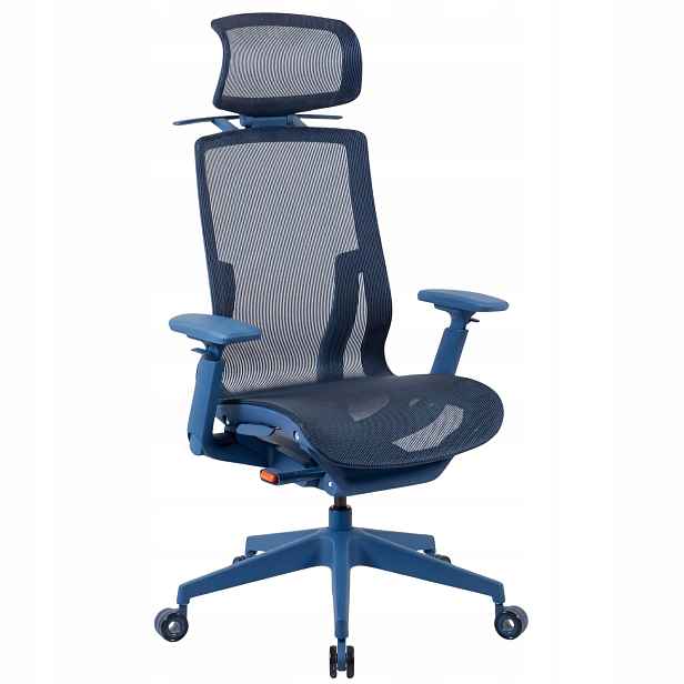 Kancelářská otočná židle síťovaná tmavě modrá Ergonomická 135 kg s opěrkou hlavy