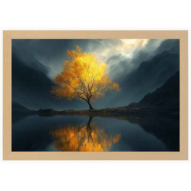 Plakát Rámeček Dřevo Zlaté Horské Dřevo Jezero Mlha Odraz 60x40