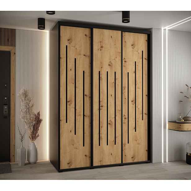 Šatní skříň YVONA 8 - 170/60 cm, černá / dub artisan / černá