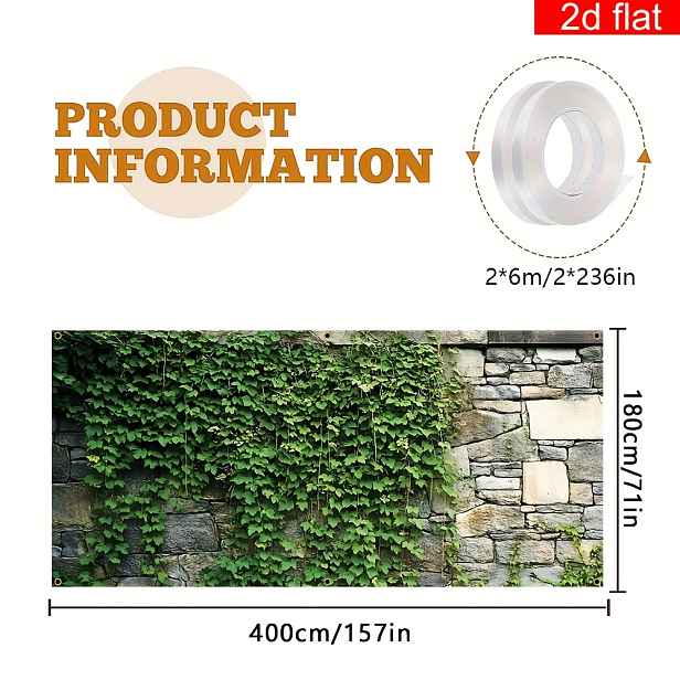 TEMU 2D Dveřní Banner, 2D Plochý Banner, 1 ks Zelená Vinná Stěna Garážová Brána Banner, Polyester, Svítivý a Odolný, Velký Nástěnný Dekorační Banner