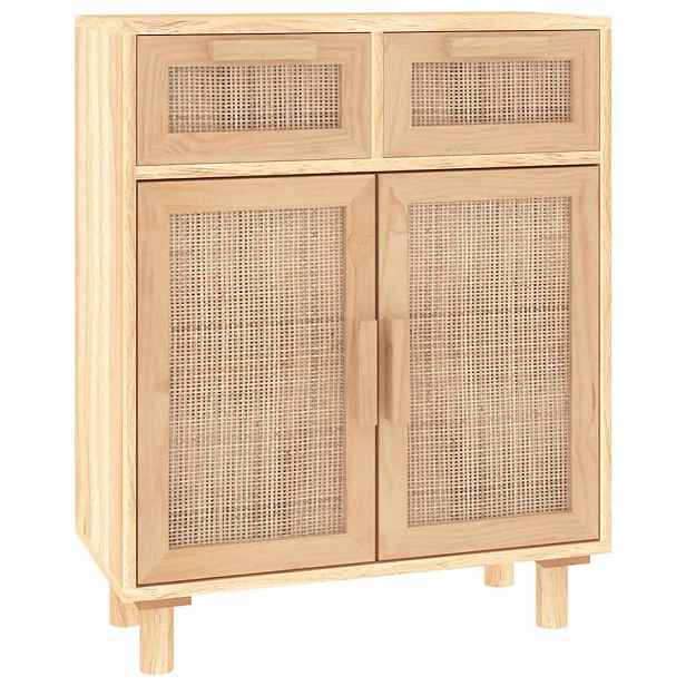 vidaXL Příborník hnědý 60x30x75 cm masivní borovice a přírodní ratan