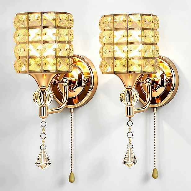 2-balení mosazné křišťálové nástěnné lampy, E27 moderní nástěnné svítidlo s korálky