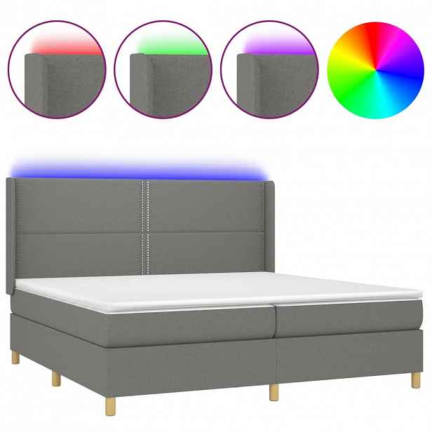 vidaXL Box spring postel s matrací a LED tmavě šedá 200x200 cm textil