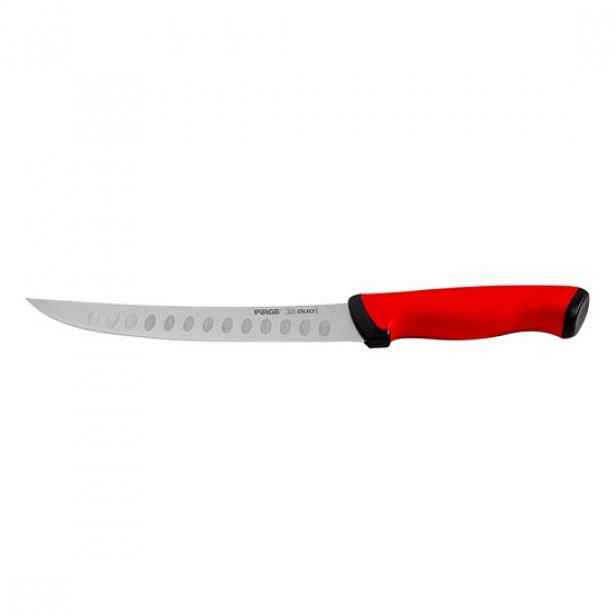 Řeznický nůž, zahnutá čepel s prohlubněmi, 21 cm, "Duo", červený - Pir