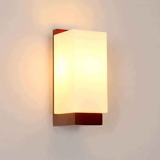 Nástěnné Svítidlo Hnědé Dřevo Lampa E27 Čtvercová Moderní do Obývacího Pokoje 12cm