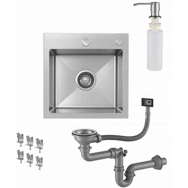 Plum Steel Mini Dřez z oceli 38x38 Dávkovač Sifon pro upevnění Inox