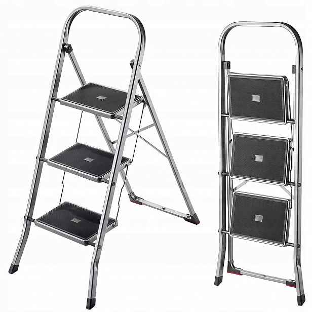 Žebřík Domácí Žebřík 3 Stupňový Skládací Ocelový 150kg Pevný