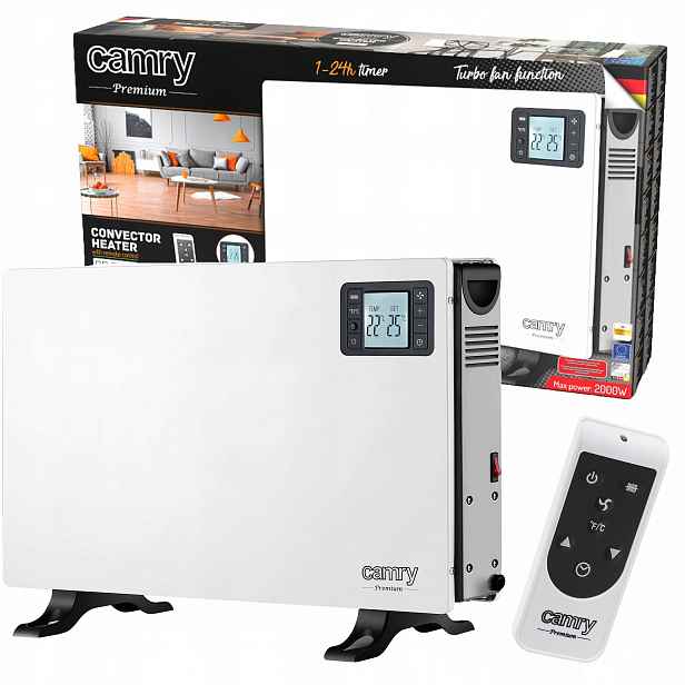 Elektrický Konvektorový Ohřívač, Energeticky Úsporný Termostat 2000 W, Bílý LCD