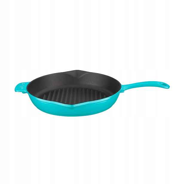 Litinová pánev 28 cm s výlevkou tyrkysová