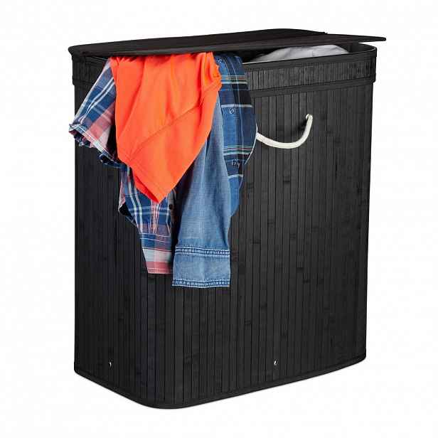 Relaxdays KOŠ Černý s víkem 2 přihrádky 95 l