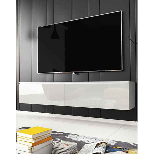 TV stolek 140 cm závěsný nebo stojící bílý lesk Lowboard D
