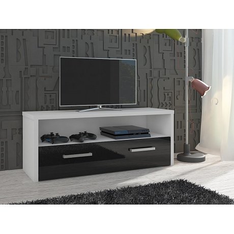 TV stolek TIRANA, bílá/černý lesk