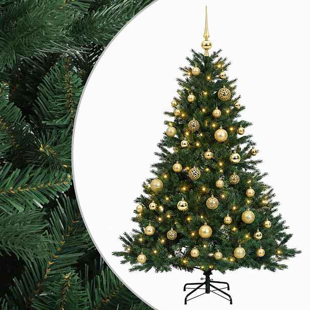 vidaXL Umělý vánoční stromek s vánočními koulemi 150 cm 150 LED
