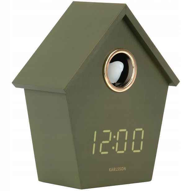Nástěnné hodiny zelené s ptáčkem budík digitální alarm Riqueza Cuckoo Led
